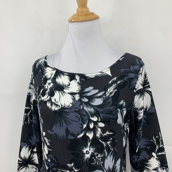 Boohoo Mini Dress Womens 8 Floral Print 3/4 Sleeves Pullover Stretch Boat Neck - Picture 4 of 13